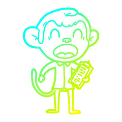 cold gradient line drawing shouting cartoon monkey