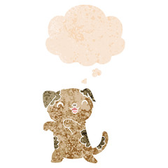 cute cartoon puppy and thought bubble in retro textured style