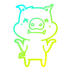 cold gradient line drawing angry cartoon pig shrugging shoulders