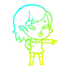 cold gradient line drawing cute cartoon vampire girl