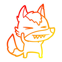 warm gradient line drawing angry wolf cartoon