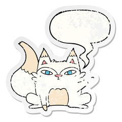 cartoon arctic fox and speech bubble distressed sticker