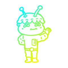cold gradient line drawing friendly cartoon spaceman