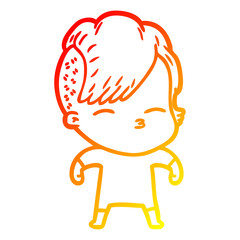 warm gradient line drawing cartoon squinting girl