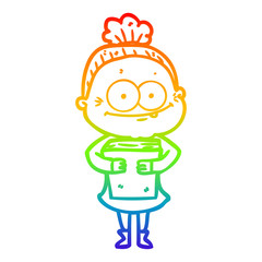 rainbow gradient line drawing cartoon happy old woman