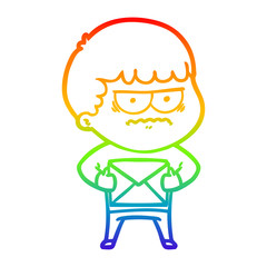 rainbow gradient line drawing cartoon annoyed man
