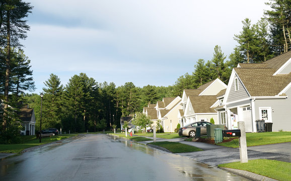 residential community along the street after rain