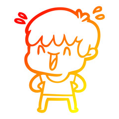 warm gradient line drawing cartoon laughing boy