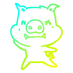 cold gradient line drawing angry cartoon pig