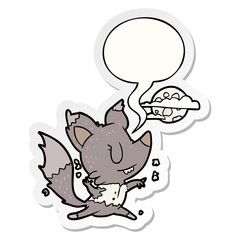 cartoon halloween werewolf changing in moonlight and speech bubble sticker