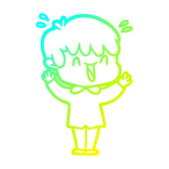 cold gradient line drawing cartoon laughing boy