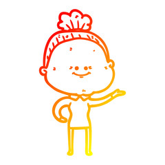 warm gradient line drawing cartoon happy old woman