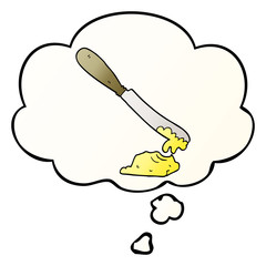 cartoon knife spreading butter and thought bubble in smooth gradient style
