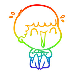 rainbow gradient line drawing laughing cartoon man