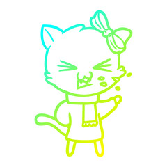 cold gradient line drawing cartoon cat