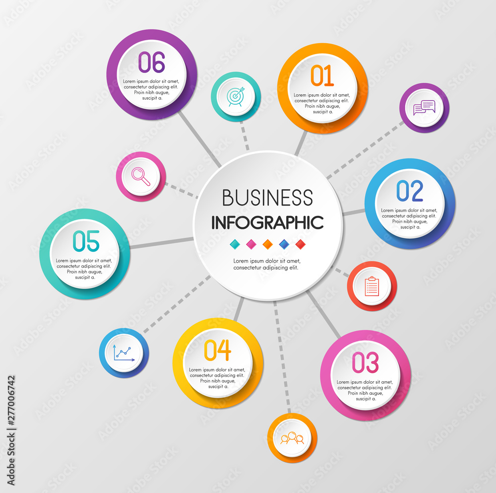 Wall mural business circle infograph with 6 steps. vector