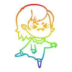 rainbow gradient line drawing annoyed cartoon vampire girl