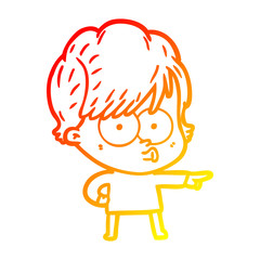 warm gradient line drawing cartoon woman