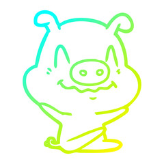cold gradient line drawing nervous cartoon pig sitting