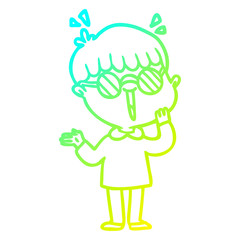 cold gradient line drawing cartoon boy realizing something amazing