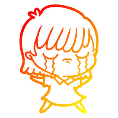 warm gradient line drawing cartoon woman crying