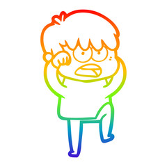 rainbow gradient line drawing worried cartoon boy