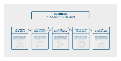 Business infographic design. Timeline with 5 steps, options, squares. Vector template