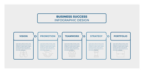 Business Success infographic design. Timeline with 5 steps, options, squares. Vector template