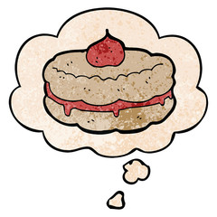 cartoon biscuit and thought bubble in grunge texture pattern style