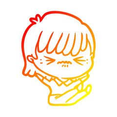 warm gradient line drawing annoyed cartoon girl falling over