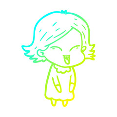 cold gradient line drawing happy cartoon girl