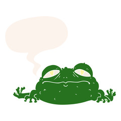 cartoon ugly frog and speech bubble in retro style