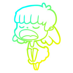 cold gradient line drawing cartoon woman talking loudly
