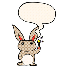 cute cartoon rabbit and speech bubble in comic book style