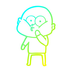 cold gradient line drawing cartoon bald man staring