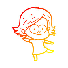 warm gradient line drawing happy cartoon girl