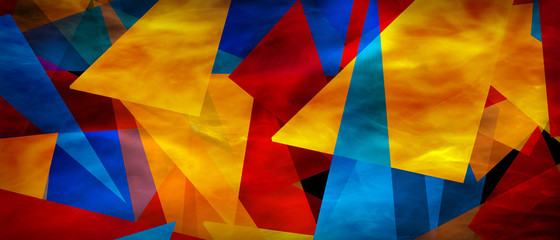 Fototapeta premium illustration of triangles and angled shapes, colorful abstract background with geometric elements, panoramic image
