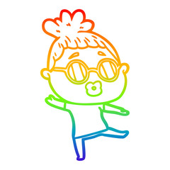 rainbow gradient line drawing cartoon woman dancing wearing spectacles