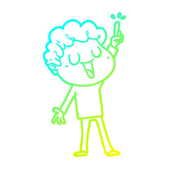 cold gradient line drawing laughing cartoon man with great idea