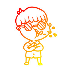 warm gradient line drawing cartoon boy wearing spectacles