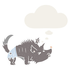 cartoon werewolf and thought bubble in retro style