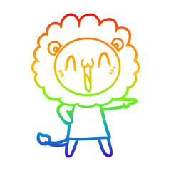 rainbow gradient line drawing happy cartoon lion