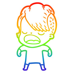 rainbow gradient line drawing cartoon cool hipster girl talking