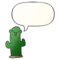 cartoon cactus and speech bubble in smooth gradient style