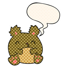 cartoon bear and speech bubble in comic book style