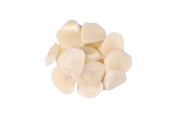 sliced garlic isolated on white background