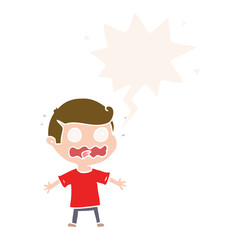 cartoon man totally stressed out and speech bubble in retro style