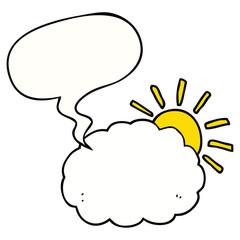 cartoon sun and cloud symbol and speech bubble