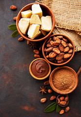 Cocoa beans, powder and cocoa butter