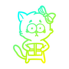 cold gradient line drawing cartoon cat